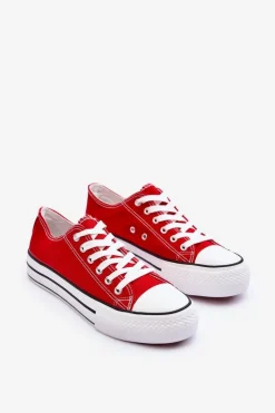 Boto Trampki Klasyczne Niskie Na Platformie Czerwone Jazlyn