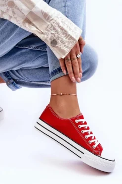Boto Trampki Klasyczne Niskie Na Platformie Czerwone Jazlyn