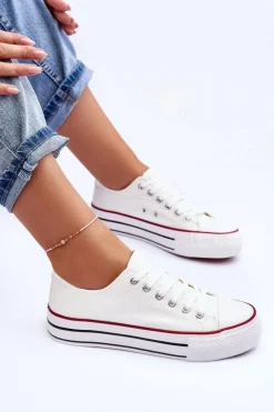 Sale Boto Trampki Klasyczne Niskie Na Platformie Białe Jazlyn Biały