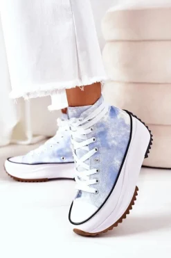 Boto Trampki Damskie Wysokie*Trampki Na Platformie Niebieskie Z Efektem Tie-Dye Electric Love