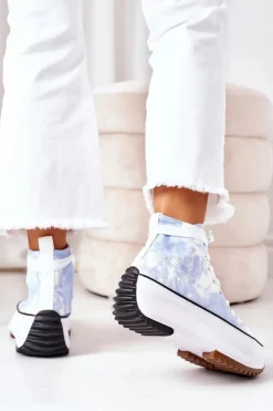 Boto Trampki Damskie Wysokie*Trampki Na Platformie Niebieskie Z Efektem Tie-Dye Electric Love