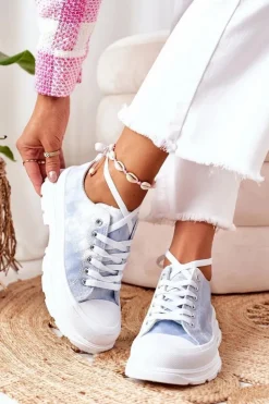 Boto Trampki Na Platformie Niebieskie Z Efektem Tie-Dye Travel Time