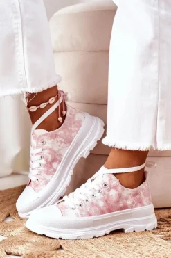 Boto Trampki Damskie Niskie*Trampki Na Platformie Różowe Z Efektem Tie-Dye Travel Time