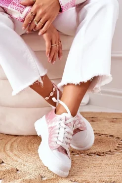 Boto Trampki Damskie Niskie*Trampki Na Platformie Różowe Z Efektem Tie-Dye Travel Time