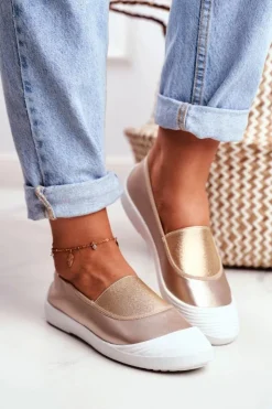 Boto Trampki Damskie Slip-On|Trampki Damskie Niskie*Trampki Slip On Wsuwane Złote Tenisówki Justy