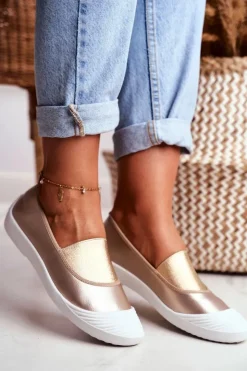 Boto Trampki Damskie Slip-On|Trampki Damskie Niskie*Trampki Slip On Wsuwane Złote Tenisówki Justy