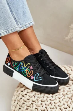 Damskie Boto Trampki Tenisówki Damskie W Serca Czarne Fonirea