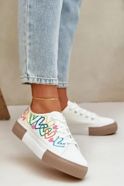 New Boto Trampki Tenisówki Damskie W Serca Białe Fonirea