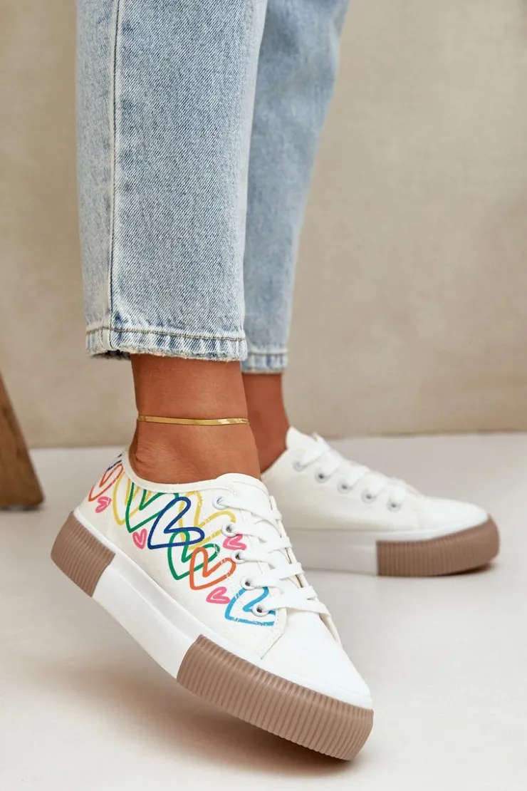 New Boto Trampki Tenisówki Damskie W Serca Białe Fonirea