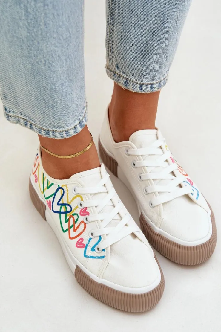 New Boto Trampki Tenisówki Damskie W Serca Białe Fonirea