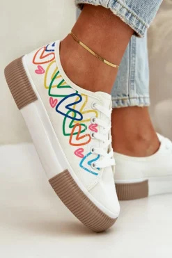 New Boto Trampki Tenisówki Damskie W Serca Białe Fonirea