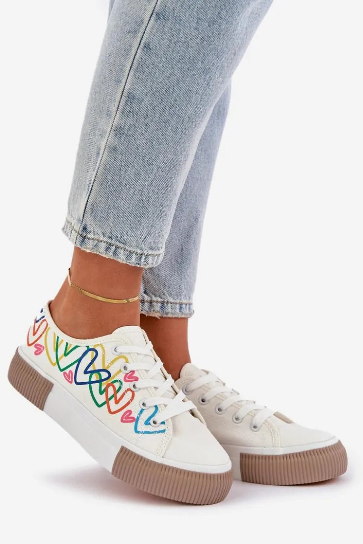 New Boto Trampki Tenisówki Damskie W Serca Białe Fonirea