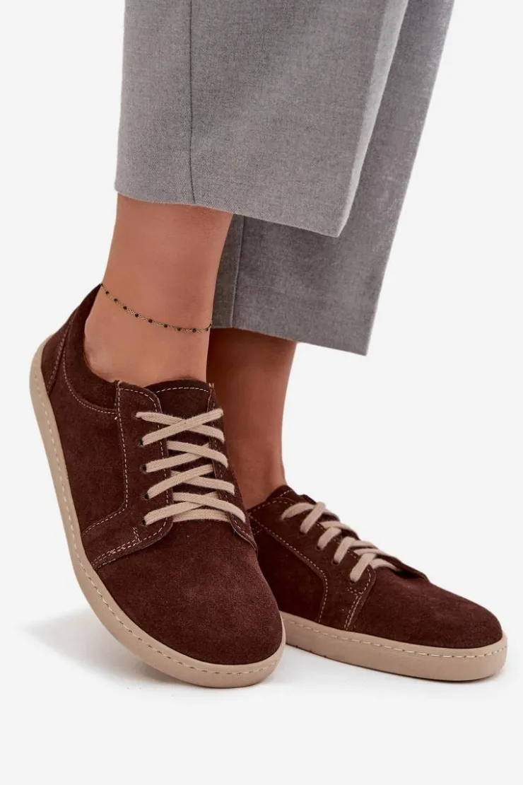 Damskie Zazoo Trampki Typu Barefoot Z Naturalnego Zamszu 314 Czekoladowe