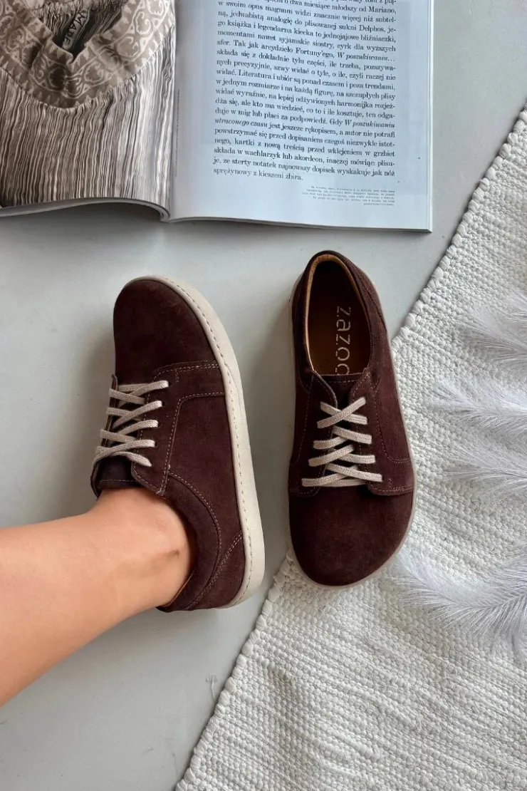 Damskie Zazoo Trampki Typu Barefoot Z Naturalnego Zamszu 314 Czekoladowe