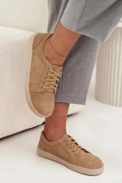 Zazoo Trampki Damskie Niskie|Półbuty Skórzane*Trampki Typu Barefoot Z Naturalnego Zamszu 314 Beżowe Beżowy