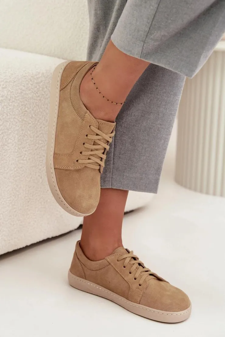 Zazoo Trampki Damskie Niskie|Półbuty Skórzane*Trampki Typu Barefoot Z Naturalnego Zamszu 314 Beżowe Beżowy