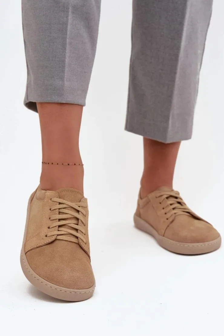 Zazoo Trampki Damskie Niskie|Półbuty Skórzane*Trampki Typu Barefoot Z Naturalnego Zamszu 314 Beżowe Beżowy
