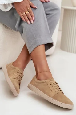 Zazoo Trampki Damskie Niskie|Półbuty Skórzane*Trampki Typu Barefoot Z Naturalnego Zamszu 314 Beżowe Beżowy
