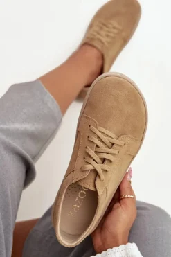 Zazoo Trampki Damskie Niskie|Półbuty Skórzane*Trampki Typu Barefoot Z Naturalnego Zamszu 314 Beżowe Beżowy