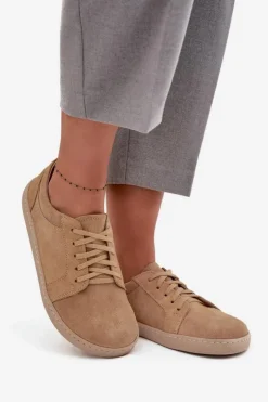 Zazoo Trampki Damskie Niskie|Półbuty Skórzane*Trampki Typu Barefoot Z Naturalnego Zamszu 314 Beżowe Beżowy