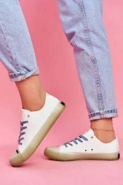 Big Star Shoes Trampki Damskie Big Star|Trampki Damskie Niskie*Trampki Z Przezroczystą Podeszwą Big Star FF274256 Białe