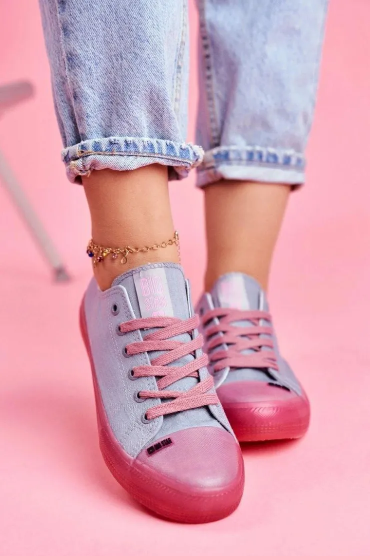 Damskie Big Star Shoes Trampki Z Przezroczystą Podeszwą Big Star FF274260 Niebiesko-Różowe