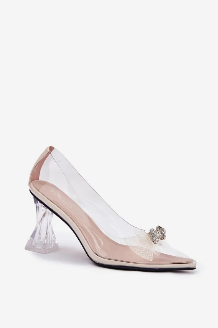 New Buty damskie Vinceza Transparentne Czółenka Z Kokardką Vinceza 62213 Beżowe