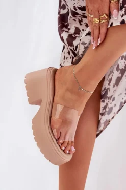 Boto Klapki Na Obcasie|Klapki Na Platformie*Transparentne Klapki Damskie Na Platformie I Masywnym Obcasie Beżowe Rizana Beżowy