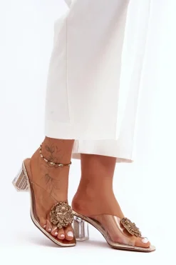 Damskie Damskie buty S.Barski Transparentne Klapki Na Słupku Z Ozdobą Złote S.Barski MR1037-20