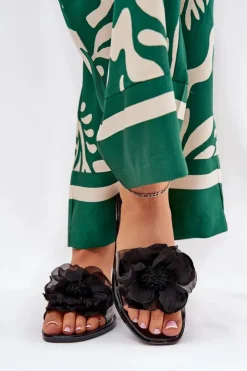 Clearance Boto Transparentne Płaskie Klapki Damskie Ze Sztucznym Kwiatem Czarne Vobetta Czarny