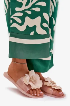 Outlet Boto Transparentne Płaskie Klapki Damskie Ze Sztucznym Kwiatem Nude Vobetta Beżowy