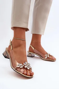 Damskie Damskie buty S.Barski Transparentne Sandały Na Klocku Złote S.Barski MR38-W1