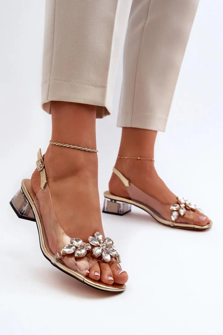 Damskie Damskie buty S.Barski Transparentne Sandały Na Klocku Złote S.Barski MR38-W1