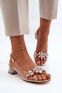 Damskie Damskie buty S.Barski Transparentne Sandały Na Klocku Złote S.Barski MR38-W1