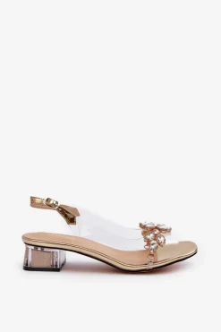 Damskie Damskie buty S.Barski Transparentne Sandały Na Klocku Złote S.Barski MR38-W1