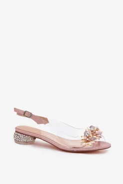 Damskie buty S.Barski Transparentne Sandały Na Niskim Obcasie Ze Zdobieniem D&A MR51-709 Różowe Różowy