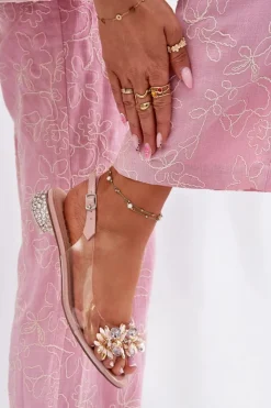 Damskie buty S.Barski Transparentne Sandały Na Niskim Obcasie Ze Zdobieniem D&A MR51-709 Różowe Różowy