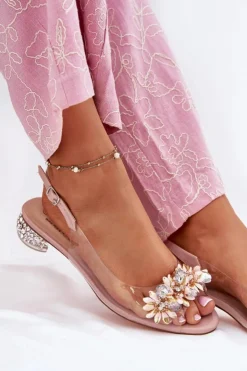 Damskie buty S.Barski Transparentne Sandały Na Niskim Obcasie Ze Zdobieniem D&A MR51-709 Różowe Różowy