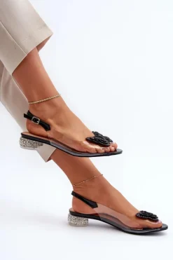 Damskie Damskie buty S.Barski Transparentne Sandały Na Niskim Obcasie Z Motylem Czarne D&A MR38-388