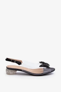 Damskie Damskie buty S.Barski Transparentne Sandały Na Niskim Obcasie Z Motylem Czarne D&A MR38-388