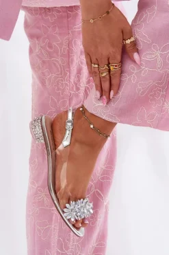 Damskie Damskie buty S.Barski Transparentne Sandały Na Niskim Obcasie Ze Zdobieniem D&A MR51-709 Srebrne