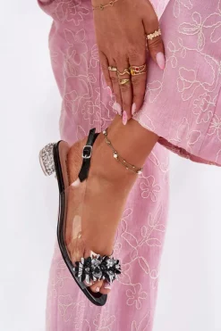 New Damskie buty S.Barski Transparentne Sandały Na Niskim Obcasie Ze Zdobieniem D&A MR51-709 Czarne