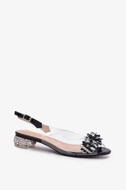New Damskie buty S.Barski Transparentne Sandały Na Niskim Obcasie Ze Zdobieniem D&A MR51-709 Czarne