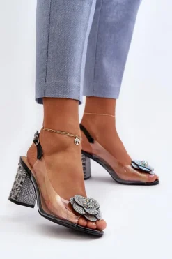 Damskie buty S.Barski Transparentne Sandały Na Słupku Z Ozdobami S.Barski MR38-356 Czarne