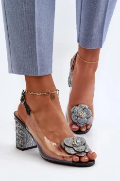 Damskie buty S.Barski Transparentne Sandały Na Słupku Z Ozdobami S.Barski MR38-356 Czarne