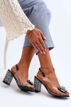 Damskie buty S.Barski Transparentne Sandały Na Słupku Z Ozdobami S.Barski MR38-356 Czarne