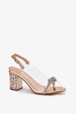 Damskie buty S.Barski Sandały Na Słupku|Sandały Na Obcasie*Transparentne Sandały Na Słupku D&A MR51-705 Złote Złoty