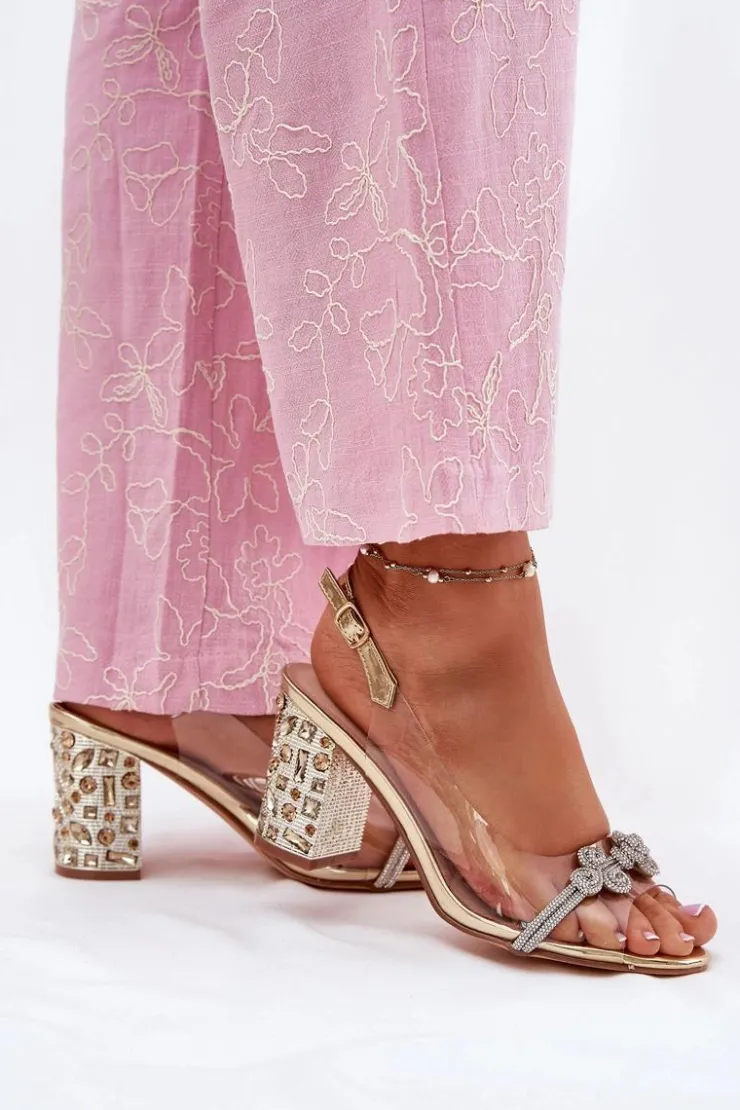 Damskie buty S.Barski Sandały Na Słupku|Sandały Na Obcasie*Transparentne Sandały Na Słupku D&A MR51-705 Złote Złoty