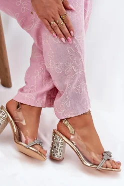 Damskie buty S.Barski Sandały Na Słupku|Sandały Na Obcasie*Transparentne Sandały Na Słupku D&A MR51-705 Złote Złoty