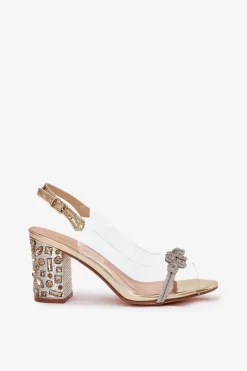 Damskie buty S.Barski Sandały Na Słupku|Sandały Na Obcasie*Transparentne Sandały Na Słupku D&A MR51-705 Złote Złoty